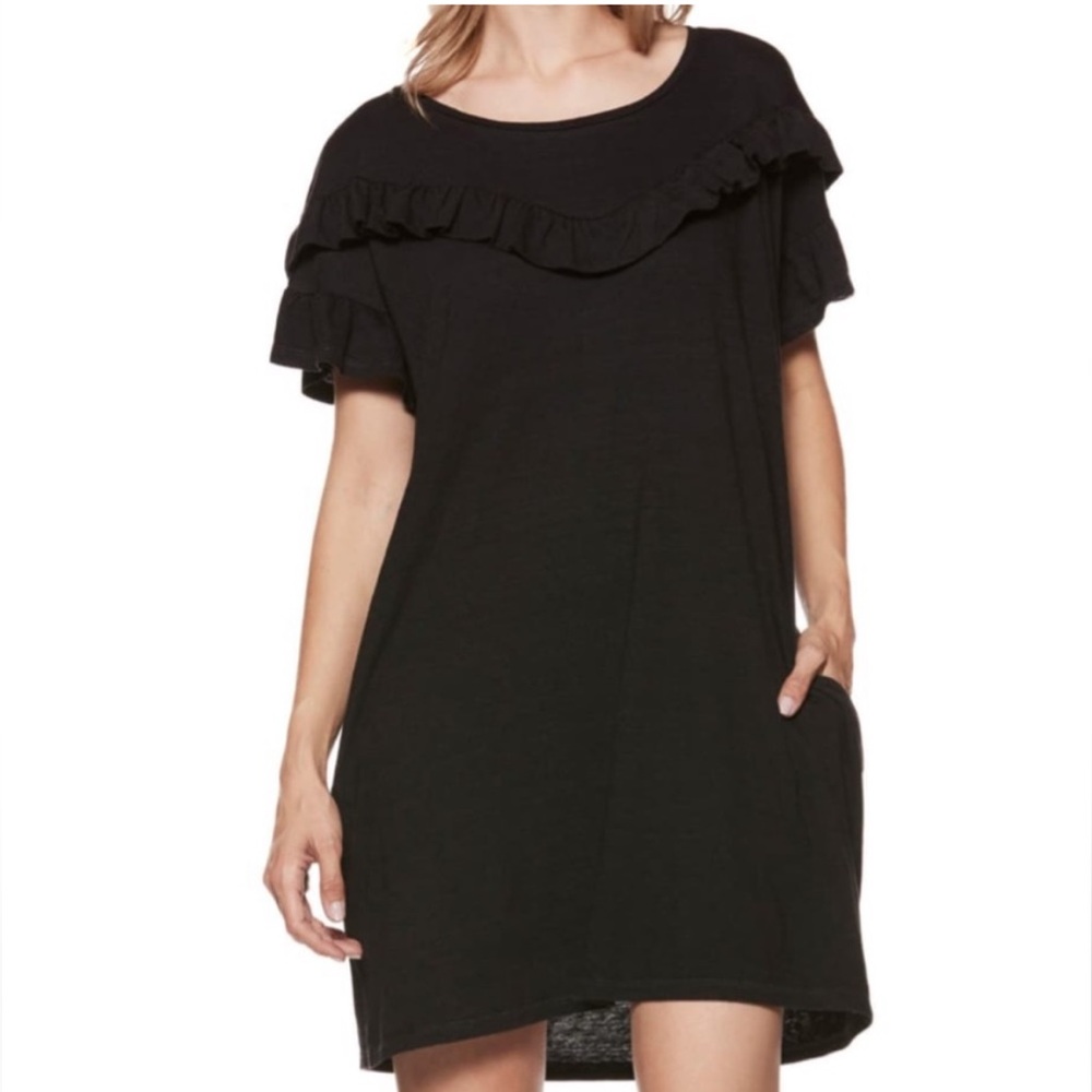 PAIGE Adalie Black Ruffle T-shirt Midi Dress cotton relaxed size medium‎ NWT